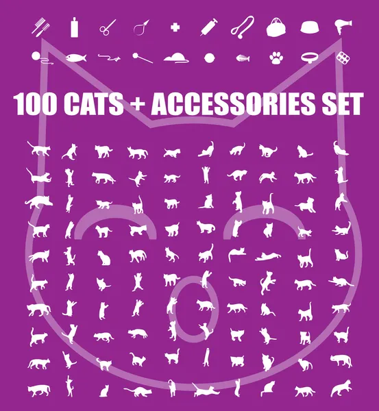 Grandes 100 gatos y accesorios — Vector de stock