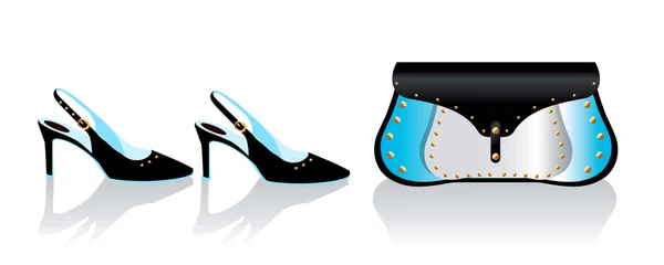 Chaussures et sac d'été stiletto noir — Image vectorielle