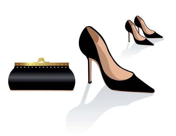 Zapatos y bolso de aguja negro — Vector de stock