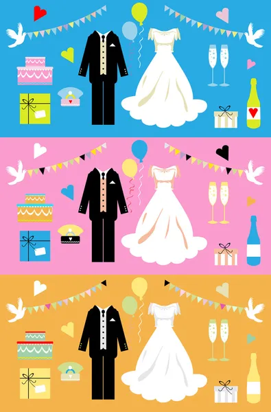 Hochzeitssymbole Set, Hochzeitskarte, — Stockvektor
