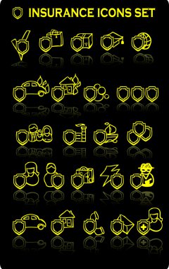 Black background insurance icons set clipart