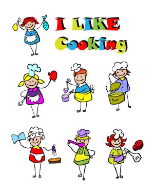 Cartoon cooking icons set, food clipart