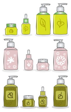 Bio, cosmetic icons set, box, tube clipart