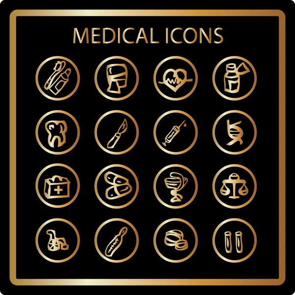 Ícones de medicina e saúde de ouro — Fotografia de Stock