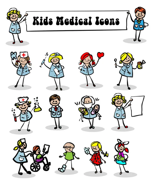 Orvosi ikonok beállítása, gyerekek — Stock Fotó