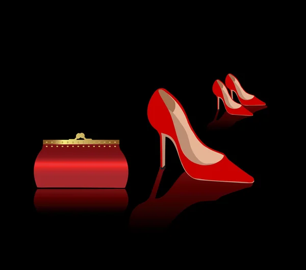 Seksikäs punaiset kengät ja nainen laukku — kuvapankkivalokuva