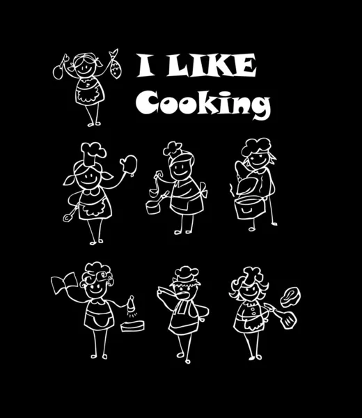 Cartoon cooking icons set, — Stock Photo, Image