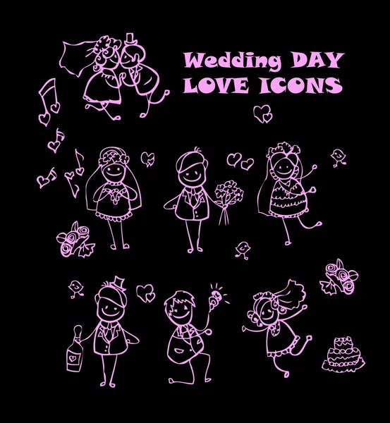 Bröllop kärlek ikoner set, — Stockfoto