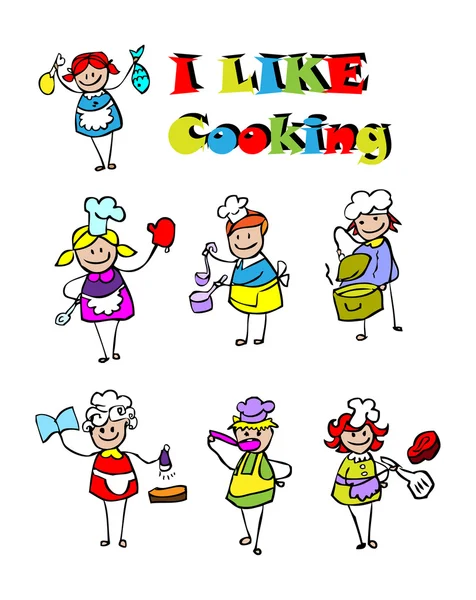 Juego de iconos de cocina de dibujos animados, comida — Foto de Stock