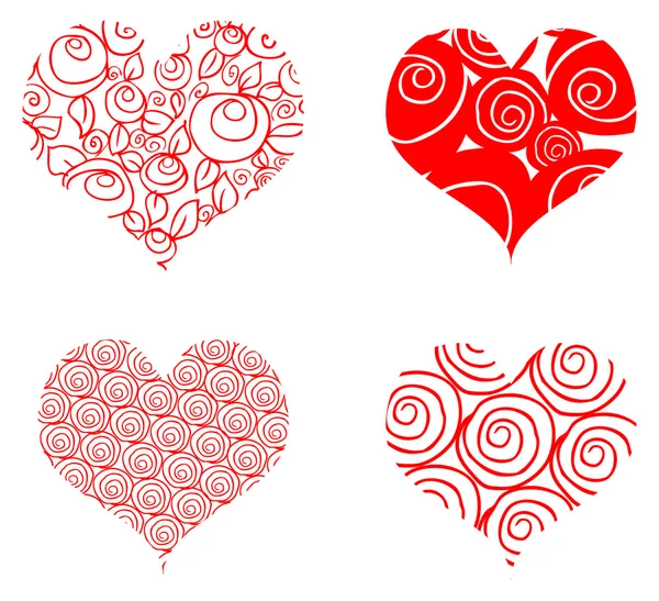 Cartão cardíaco, 4 vermelho encaracolado valentin 's — Fotografia de Stock