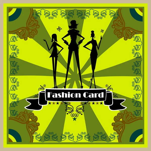 ファッション女性シルエット カード — ストック写真