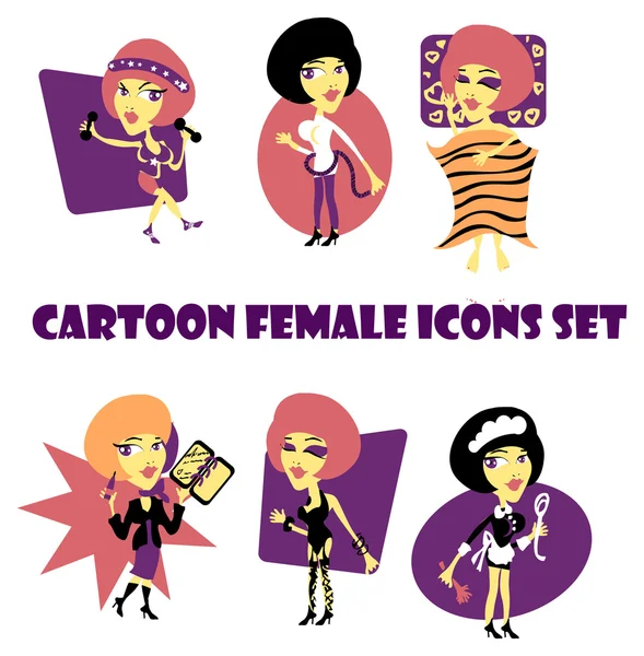 Cartoon vrouwelijke iconen set — Stockfoto