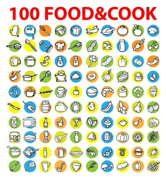 100 の食品・料理のアイコン — ストック写真