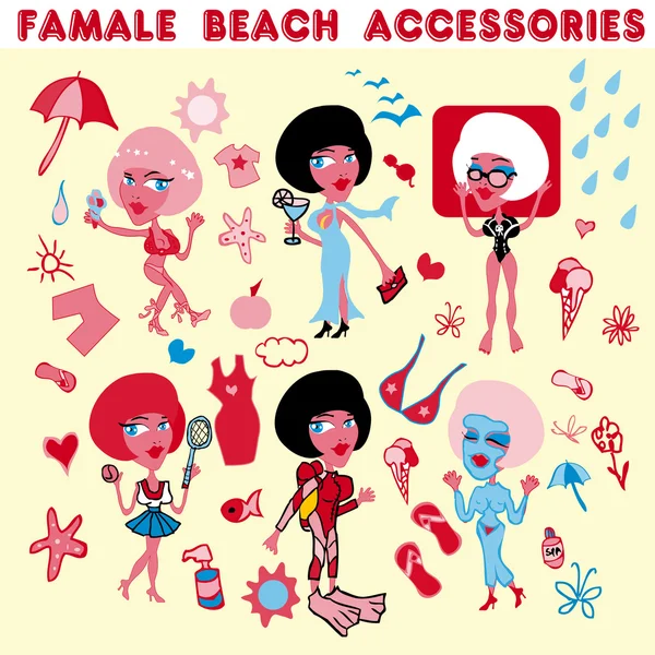 Plaża kobiece akcesoria ikony — Zdjęcie stockowe