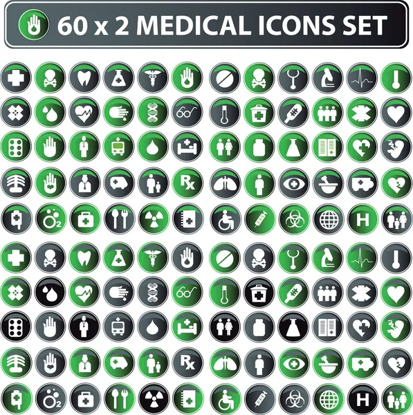 60x2 glänzende medizinische Symbole, Knopfnetz — Stockfoto