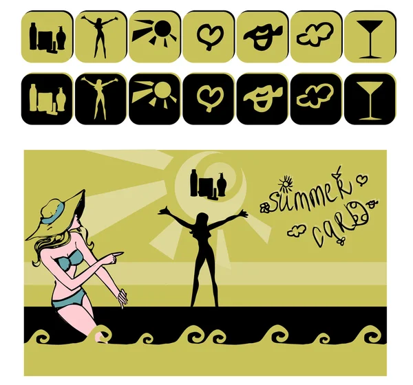 Sommer-Symbolkarte mit Frau — Stockfoto
