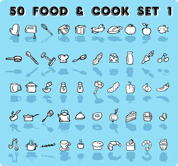 Strona główna jedzenie 50 ikon & gotować — Zdjęcie stockowe