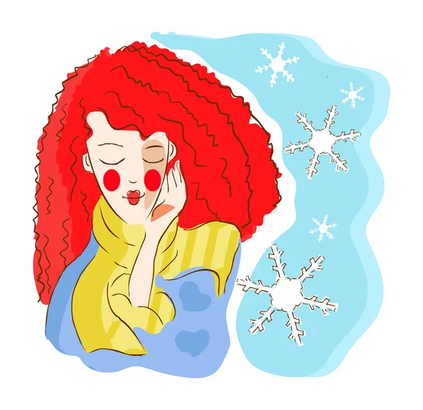 Símbolo del invierno mujer con copo de nieve — Stockfoto