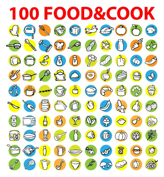 100 τρόφιμα και μαγειρέψτε εικονίδια — Φωτογραφία Αρχείου