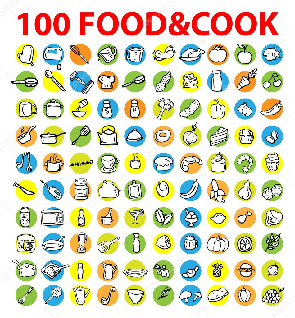 100 food and  cook icons