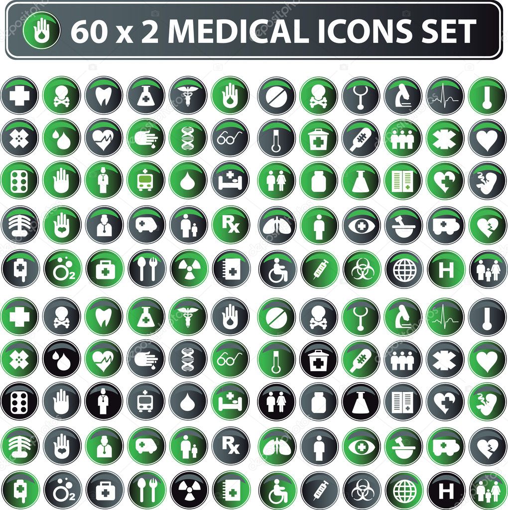 60x2 shiny Medical icons, button web
