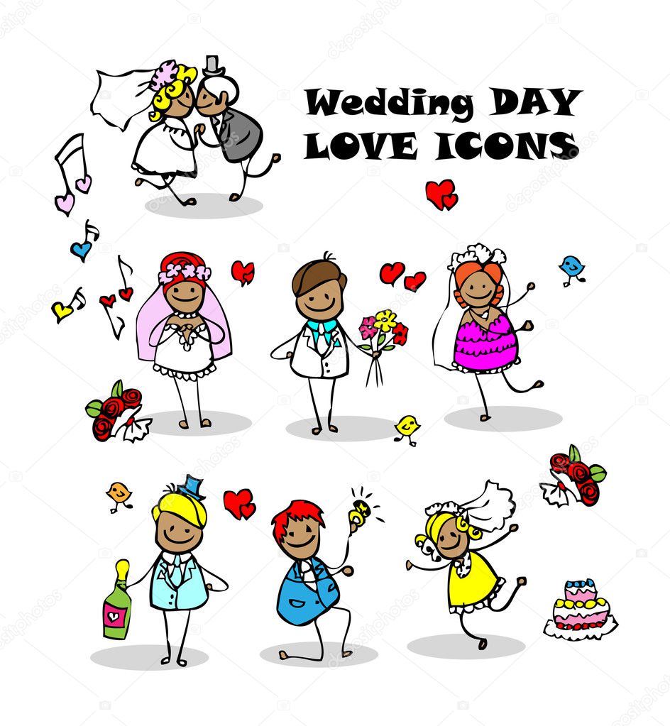 Wedding love icons set,