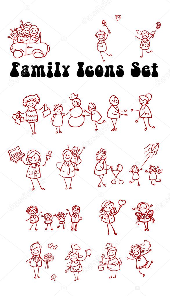 Family icons set, love, sport
