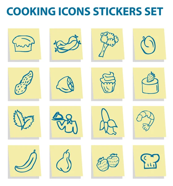 Voedsel pictogrammen stickers instellen, keuken — Stockfoto