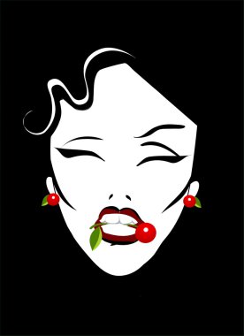 Retro woman with cherry poster clipart