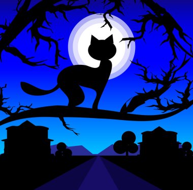  Lonely cat on a tree clipart