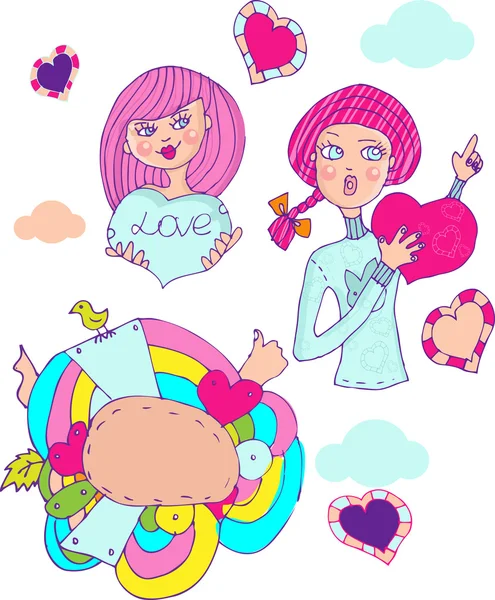 Menina do amor, ícones de desenhos animados emblema — Fotografia de Stock