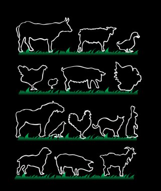 Farm animals silhouettes isolated clipart