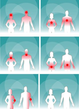 Medical man & woman, human body pain.Head, Neck, clipart