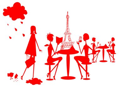 Group of divers woman in Paris silhouette, Franc clipart