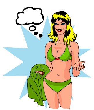 Retro Smiling Young bikini woman.Talking, speec clipart