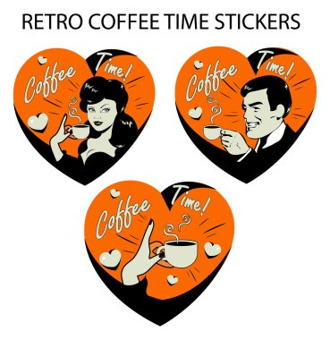 Coffee Lover poster with woman, man, coffee tea label clipart