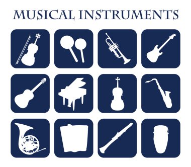 Musical instruments,web icons silhouette set collection clipart