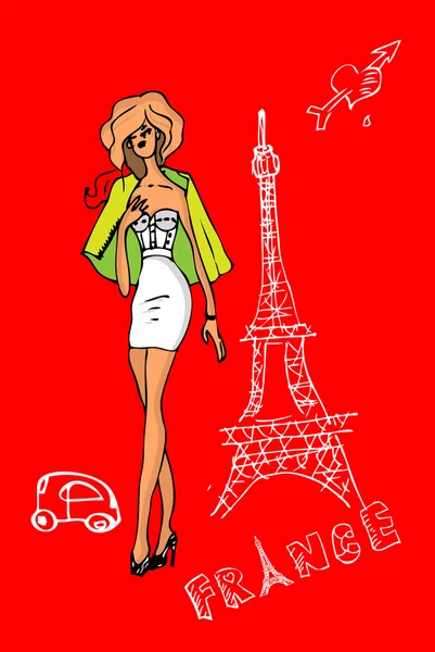Francja, Paryż, kobieta w miłości karta — Zdjęcie stockowe