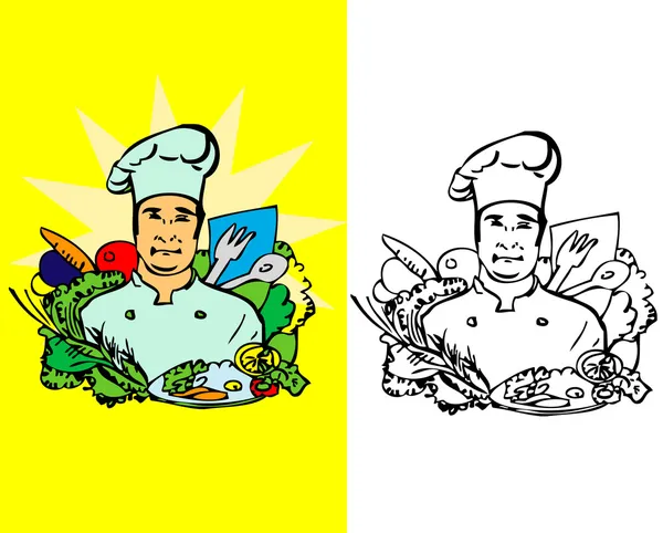 Szakács ikon, főzés hamis papír kártyát, háttér — Stock Fotó