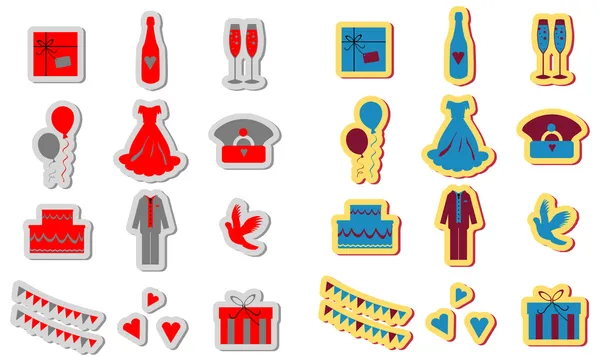 Wedding icons set, wedding card emblems, color v — Stock Photo, Image