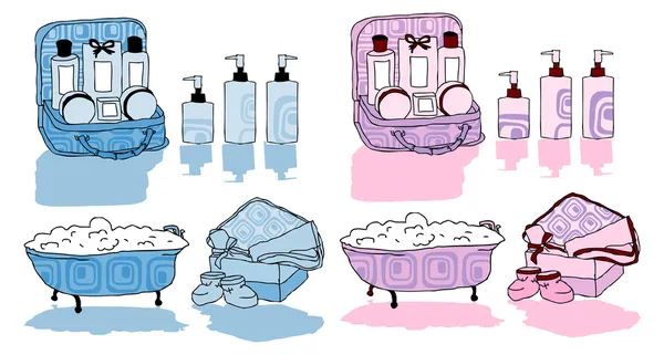 목욕 세트, 디자인 요소, 블루, 핑크, wom — 스톡 사진