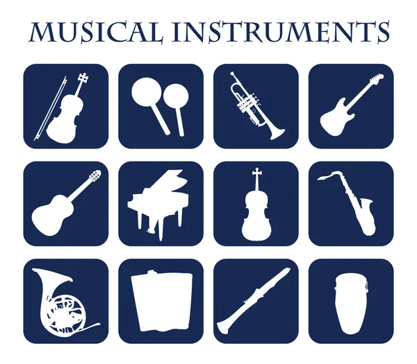 Instrumentos musicales, colección de conjuntos de siluetas de iconos web —  Fotos de Stock