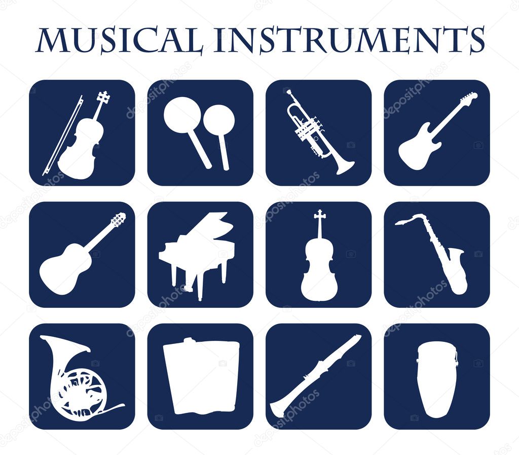 Musical instruments,web icons silhouette set collection