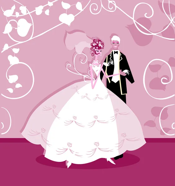 Bruiloft grafische bruidspaar hand in hand — Stockfoto