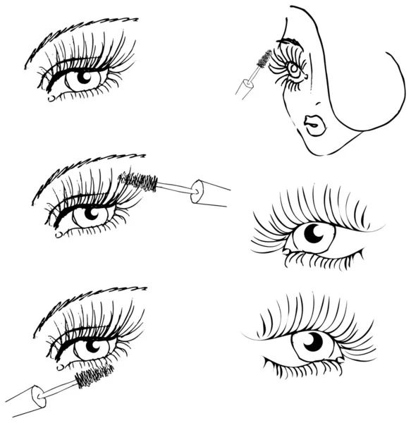Eye lash ansikte kvinna kosmetisk make-up ikoner set — Stockfoto