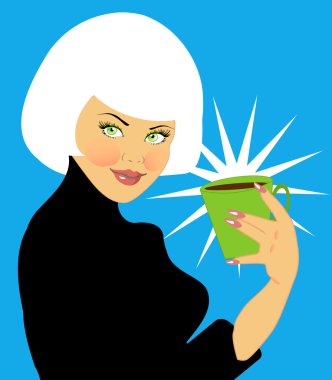 Beautiful young woman with coffee cup cartoon re clipart