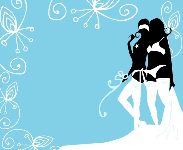Плакат с женским бельем для сексуальных девочек на голубой заднице — стоковое фото