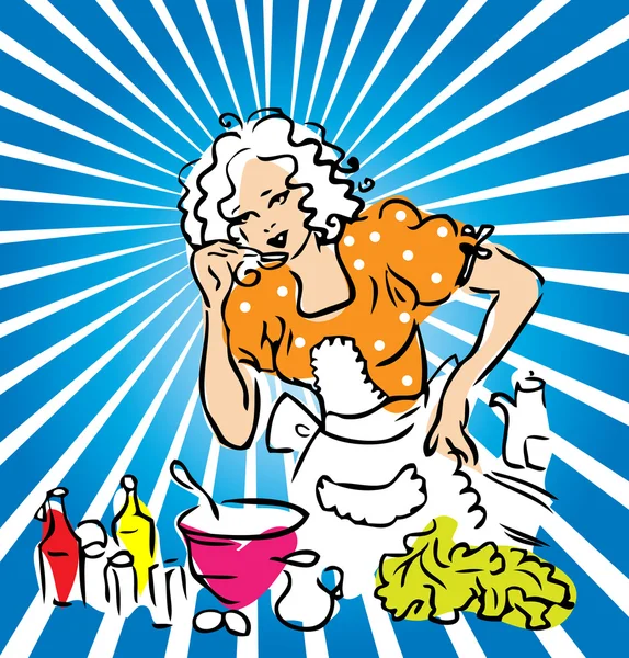 Housewife cook and taste — Stock Photo, Image