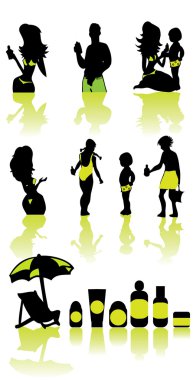 Family health vacation icons set sea clipart