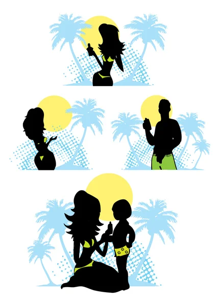 Családi nyári strand silhouette jelkép — Stock Fotó